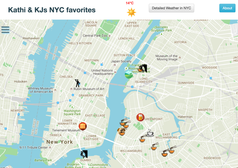 Screenshot of neighborhood map: NYC with Kathis favorite locations.
